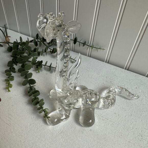 Vintage Art Glass Happy Dragon Figurine | Clear Glass Yellow Eyes | Handmade - Picture 2 of 9